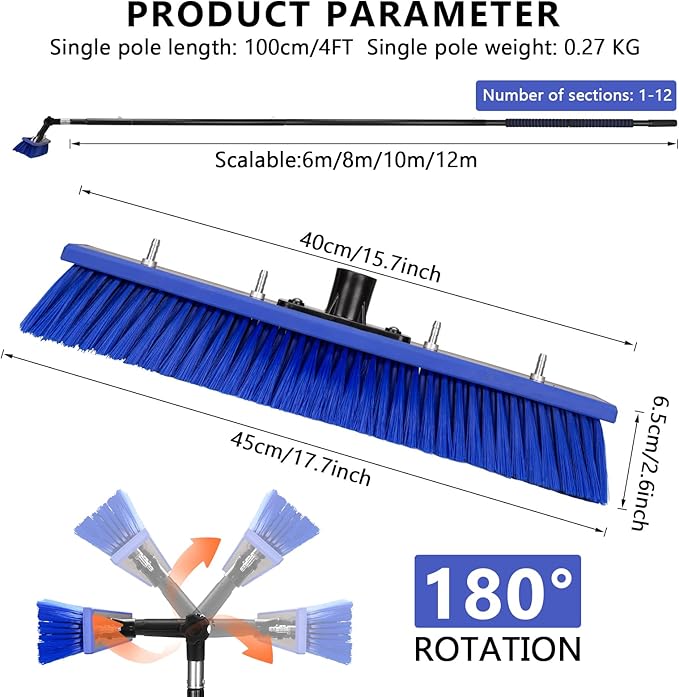 Solar Panel Window Cleaning Brush and Pole, 33FT Adjustable Window Cleaner Brush & Water Fed Pole Kit, Solar Panel Cleaning System Window Washing Equipment Tool
