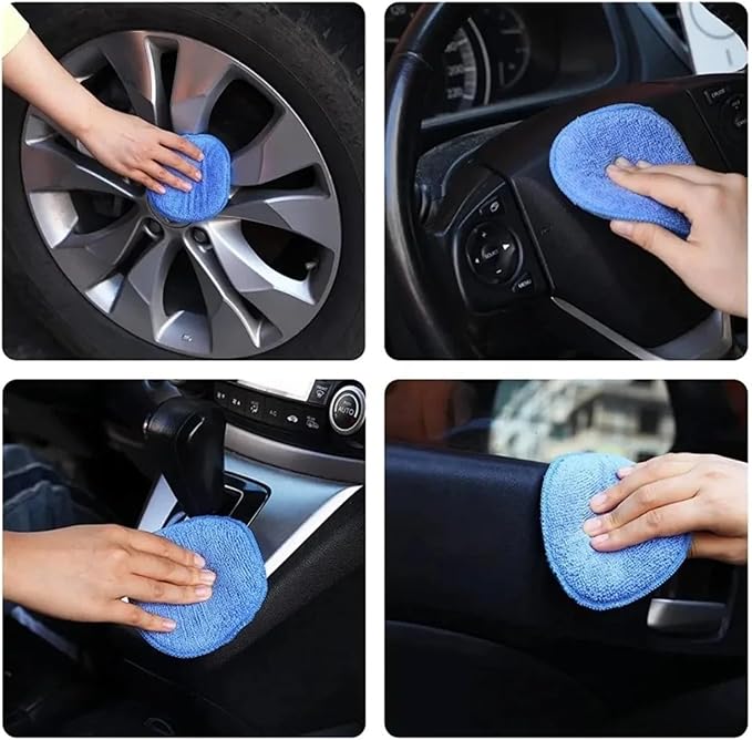 Compatible for 5/10Pcs Car Detailing Applicator Pads Wax Polish Microfiber Round Foam Sponges Soft Cleaning Tools(Blue 5Pcs)