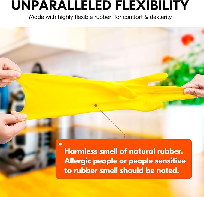 Vgo... 10-Pairs Reusable Household Gloves, Rubber Dishwashing gloves, Extra Thickness, Long Sleeves, Kitchen Cleaning, Working, Painting, Gardening, Pet Care (Size L, Yellow, HH4601)