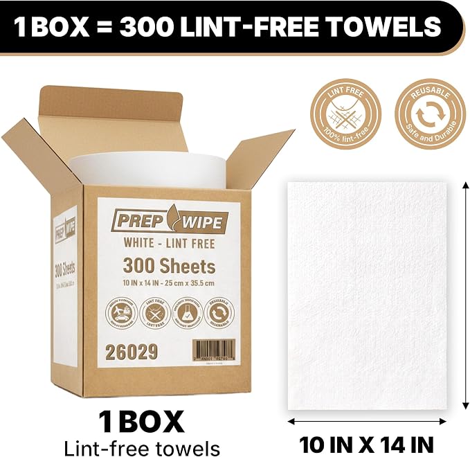 26029 Prep Wipe WHITE Lint Free Cleaning Towels Pack of 300 Sheets, 10" x 14" (1 Box) - Multi-purpose, Reusable, Perforated, Industrial Grade Perforated Sheets
