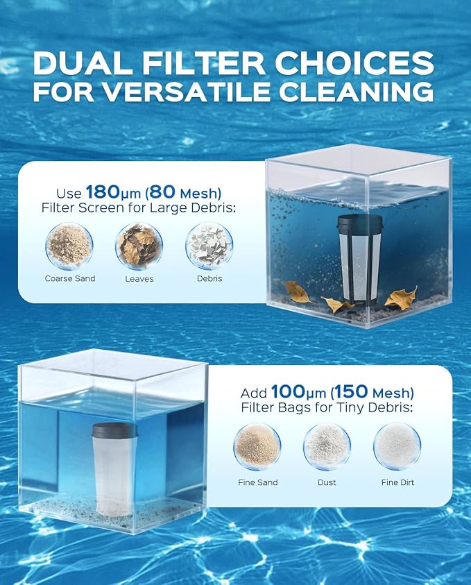Cordless Handheld Pool Vacuum Cleaner with Telescopic Pole, 26.5 GPM Powerful Suction, Longer 1H Runtime, Portable Pool Vacuums for Above Ground/Inground Pools, Hot Tubs, Spas, Blue