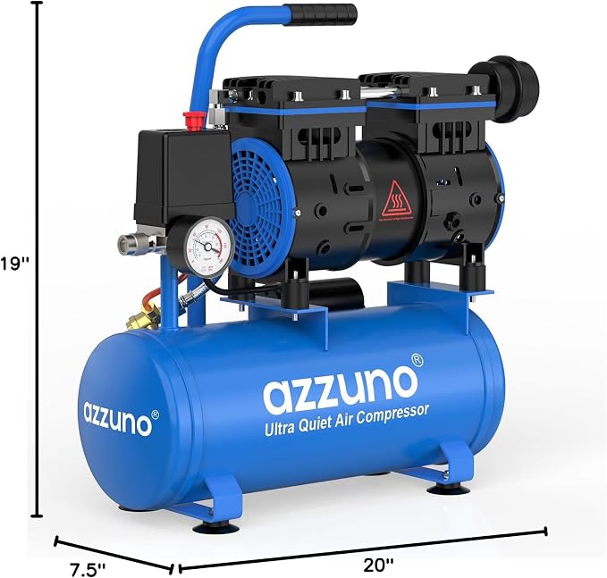 AZZUNO 2 Gallon Air Compressor, 1.6CFM@90PSI Oil Free Air Compressor Tank & Max.116PSI Pressure, 60 dB Ultra Quiet Compressor for Auto Repair, Tire Inflation, Spray Painting, Woodwork Nailing