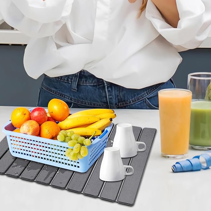 Large Diatomite Kitchen Counter Drying Mat – 24”x16”, Aesthetic Stone Mat for Dishes, Roll-Up Space-Saving & Quick-Drying Stone Rack