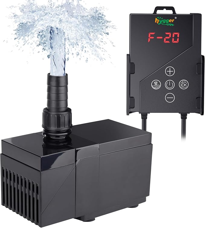 hygger 530GPH DC Aquarium Pump with Controller, Ultra Quiet 24V Submersible Water Pump, 10ft High Lift Return Pump for Fish Tank, Sump, Pond, Fountain & Hydroponics (20W)