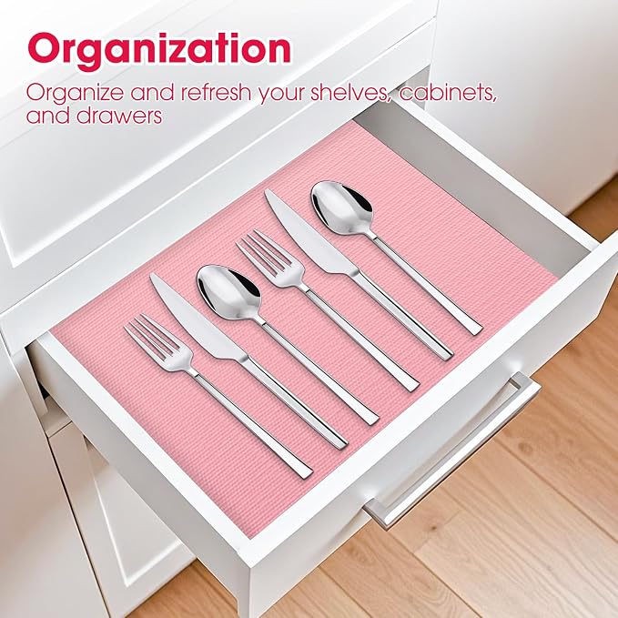 Drawer and Shelf Liner, Non-Slip Kitchen Cabinet Liners Non-Adhesive Thick Strong Grip Waterproof Washable Mats Protect Dresser Shelves Cupboard Bathroom Cabinets, Pink, 18 in X 10 FT