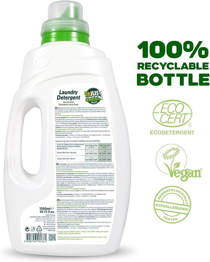 Liquid Laundry Detergent for Colors, Plant-Based Laundry Soap, Non-Toxic, Hypoallergenic, EcoCert Certified, Vegan, Color Protection Formula, 30 Washes, 50.7 fl oz (1500 ml)
