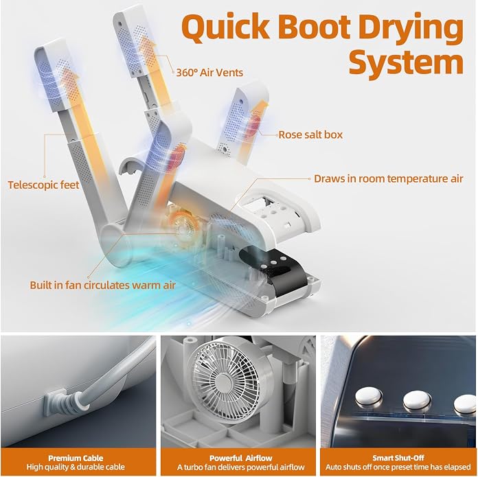 Boot Dryer for Work Boots, Electric Shoe Dryer 4 Drying Ports, Adjustable Telescopic, Portable Boot Dryer have Automatic Shut-Off Timer, Boots Warmer for Work Boots, Sneakers, Gloves, Helmets