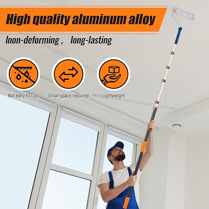7-36 ft Telescopic Extension Pole with Utility Hook, Multi-Purpose Aluminum Pole for Painting, Dusting and New Year Window Cleaning Christmas Lights Installation Without a Ladder (Orange)