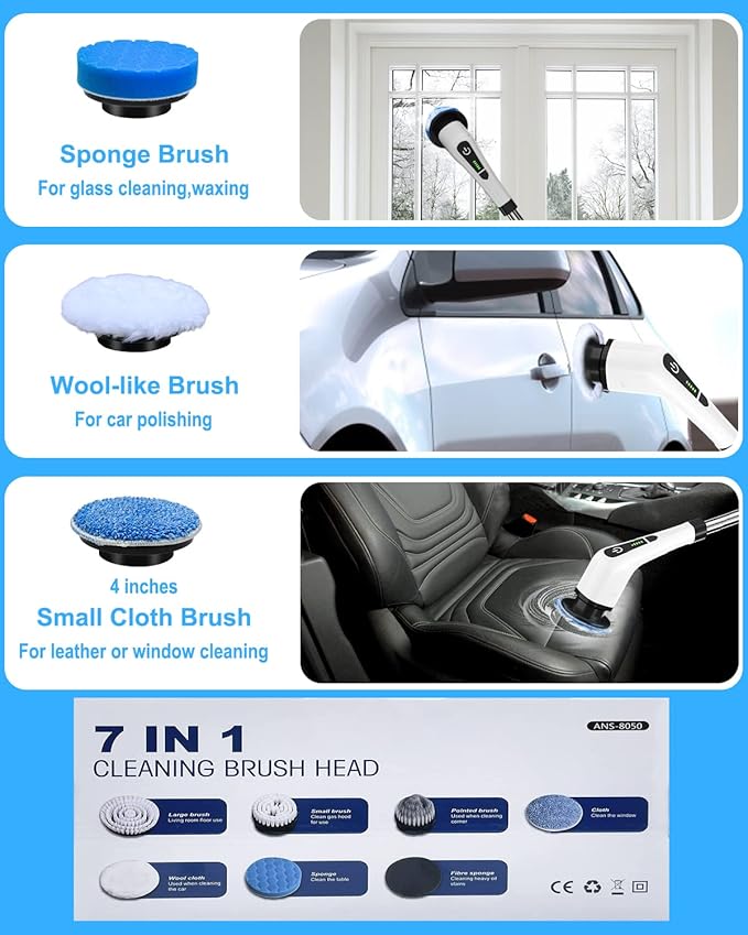 Leebein ANS-8050 Electric Spin Scrubber + Extra 7PCS Replacement Brush Heads