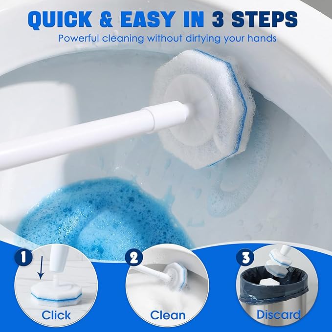 60 Count Toilet Wand Refills,Disposable Toilet Brush Refills Compatible with Clorox Toilet Wand,Upgrade Fiber Cleaner Heads,Secure Lock No Slip,Odor Neutralizing(Not Included Brush Rod)