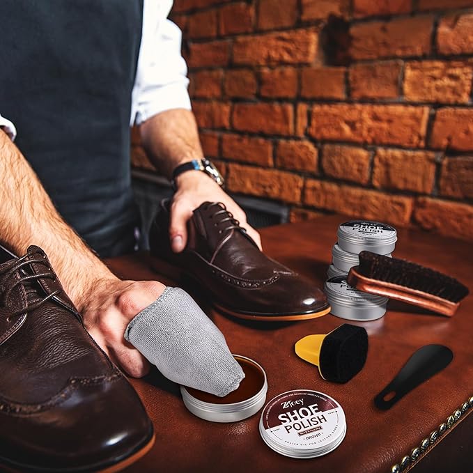 17Pcs Leather Shoe Polish Set Travel Boots Shine Care Kit Horsehair Brushes for Men Him Husband Dad (Style A)