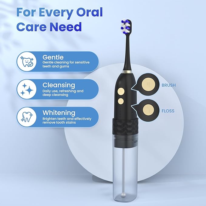 Electric Toothbrush with Water flosser, 2 in 1 Teeth Cleaning Kit, Toothbrush and Water flosser Combo, Travel Toothbrush with Water Bottle(Black)