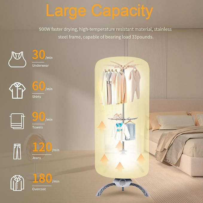 900W Upgraded Portable Dryer for Clothes & Shoes | 110V Compact Clothes Dryer for Apartments, Home, RV&Travel (Beige)