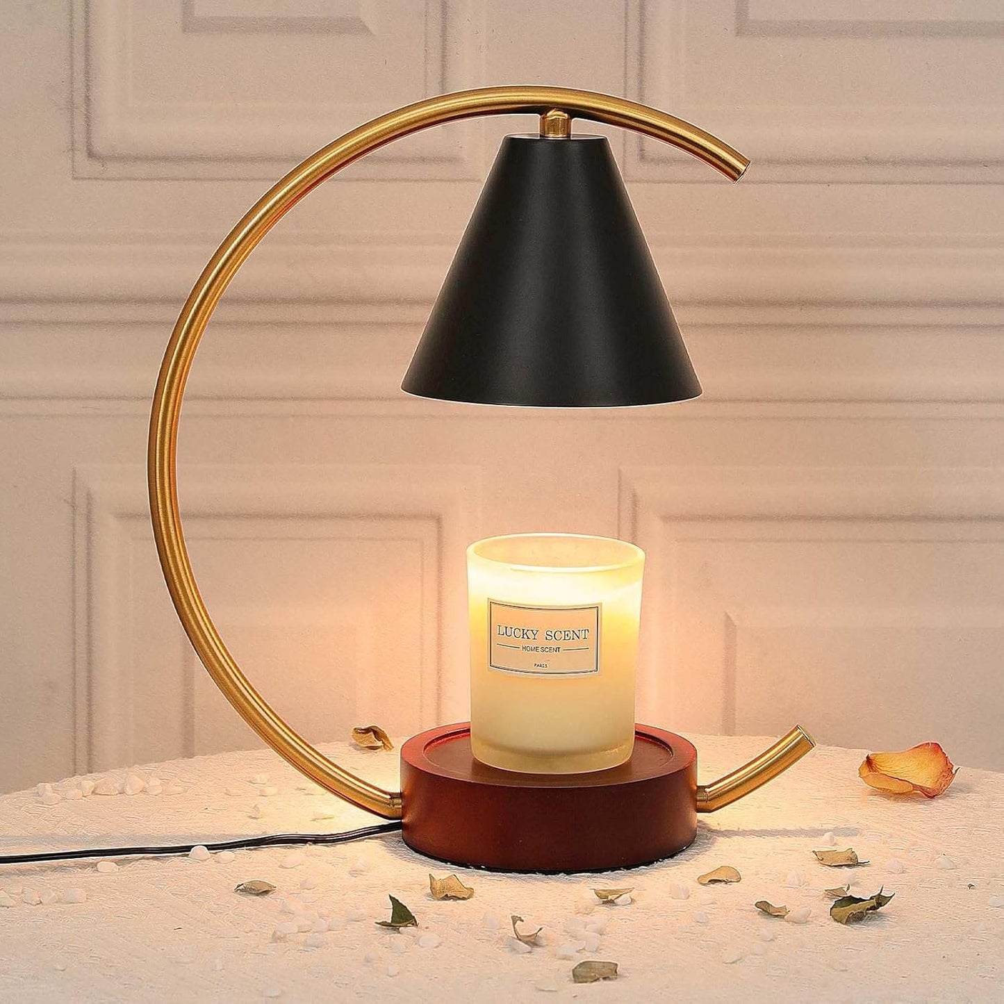 Candle Warmer Lamp with Timer and Dimmer, Electric Scented Wax Warmer for Bedroom, Home Decor Aroma Candle Holder Night Light/Table Lamp - Gift (ABC-Golden-Cresent)