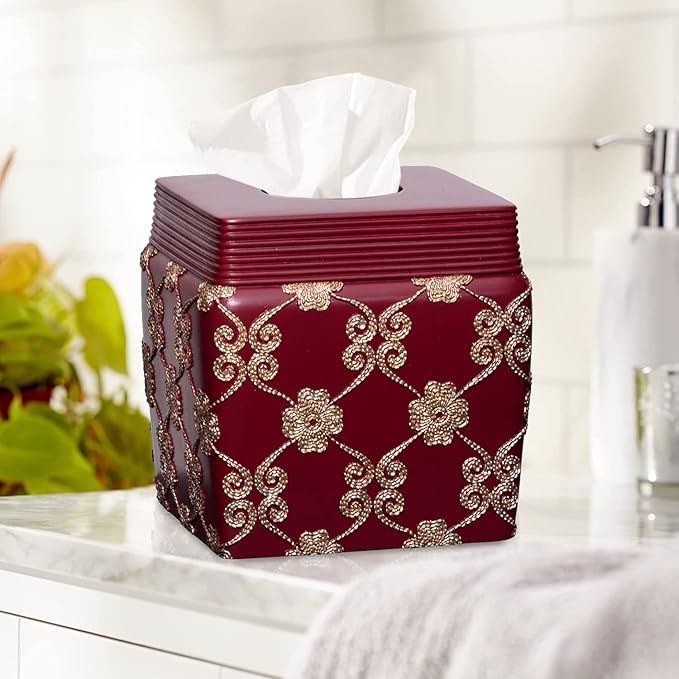 Zahari Home 2pc Elegant Rose Luxury Bathroom Accessories Set Modern Shower Basket & Tissue Box Classic Luxury Contemporary Decor Beautiful Unique Design Stylish Bathroom Accessories Set