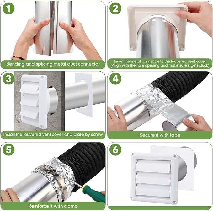 Glooglitter Dryer Vent Kit 4 Inch Dryer Ducting Tube Vent Hose Connector Wall Ducting Kit for Air Circulation (Black)