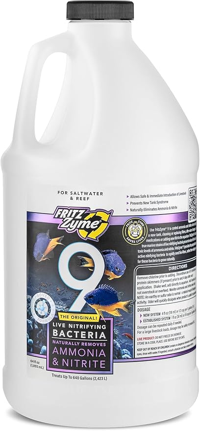 Fritz Aquatics FritzZyme 9 Live Nitrifying Bacteria Naturally Removes Amonia & Nitrite for Saltwater Fish (64-Ounce)