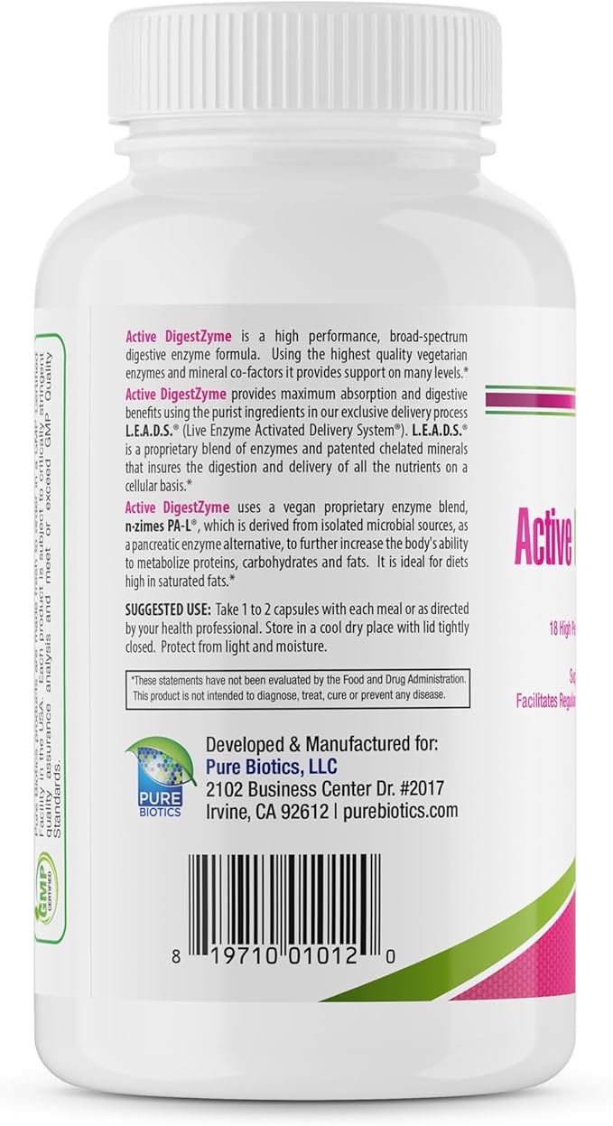 Active DigestZyme - Complete Digestive Enzyme Supplement | Bloating & Gas Relief, Gut & Pancreas Support | Helps Digest Gluten, Dairy & Proteins | Vegan, Non-GMO | 200 Capsules