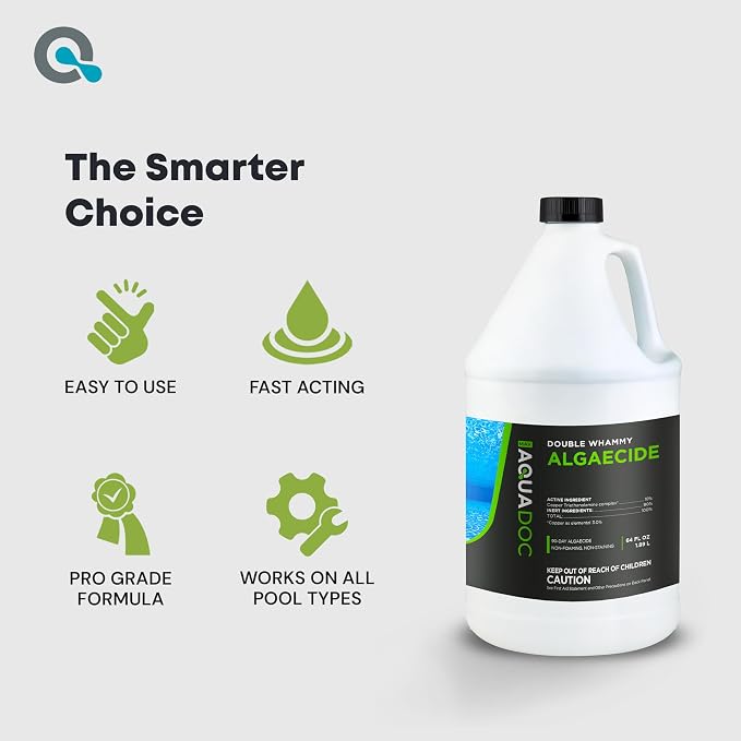 AquaDoc Copper Pool Algaecide for Swimming Pools - 64 oz - 90 Day Algaecide for Inground & Above Ground Pools - Non-Foaming, Non-Staining Formula, Reduces Chlorine Demand