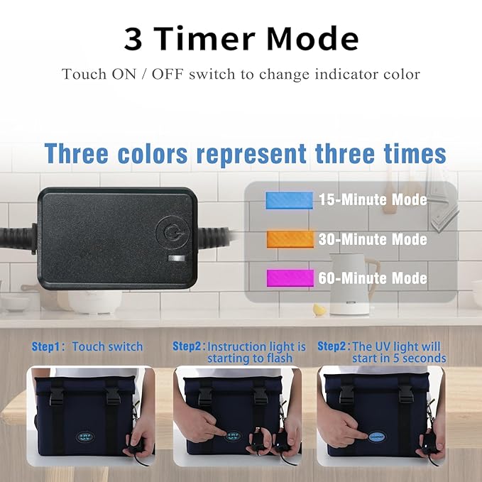 3.17 Gal Large-powerful UV Light Sanitizer Box, Portable Foldable Cleaner and Sanitizing Machine with 3-level Timer, UV Cleaner Bag for Key, Towel, Mask Cleaning Machine USB Wall Plug-in Charging Blue