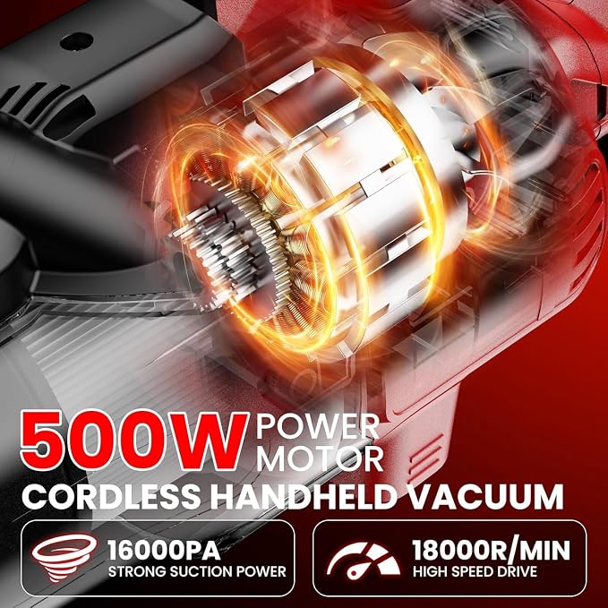 Cordless Handheld Vacuum for Milwaukee 18V Battery, 5 in 1 Vacuum Cleaner 50CFM 125AW Shop Vac with 500W Brushless Motor Max 18000r/Min, HEPA Filter, for Home Car Hardwood Floor Carpet (No Battery)