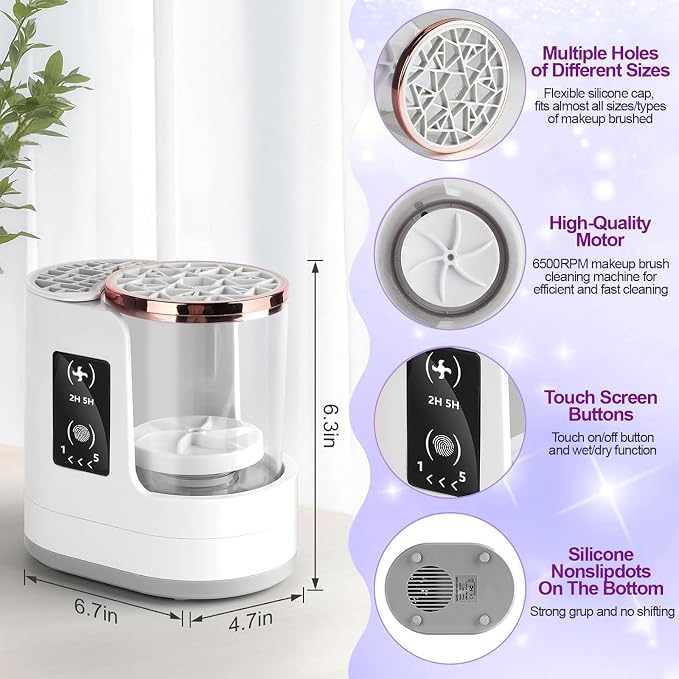 Electric Makeup Brush Cleaner, 3 IN 1 Automatic Brush Cleaning Machine with Cleaning & Drying, Portable USB Deep Cleaning Makeup Brush Dryer for All Size Beauty Makeup Brush Set (White)