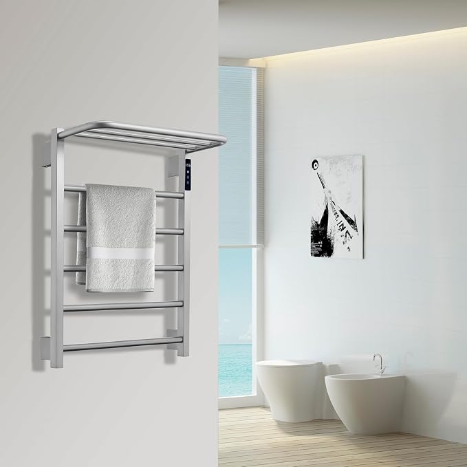 Heated Towel Racks for Bathroom, Hot Towel Warmer with 24hr Timer Stainless Steel Wall Mounted Electric Towel Warmers for Bathroom (Nickel, 5-Bar)