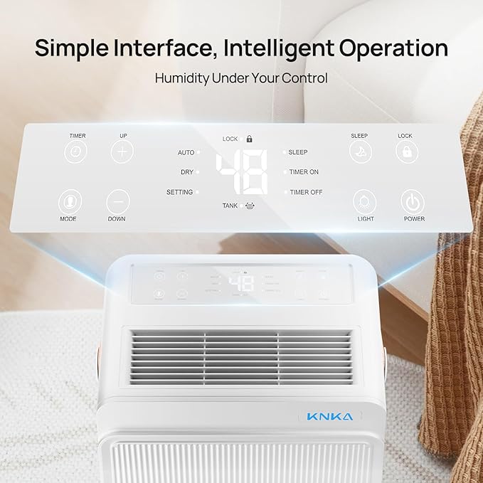 KNKA Energy Star 4500 Sq.Ft Dehumidifier, Max 80 Pint/Day Dehumidifier with Drain Hose, Dehumidifier for Basement, Bedroom, Bathroom, Large Room, Smart Humidity Control, Dual Timer, Sleep Mode