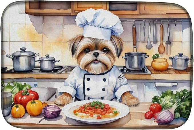 Caroline's Treasures DAC6282DDM Lhasa Apso The Chef Dish Drying Mat Absorbent Dish Drying Mat Pad for Kitchen Counter Dish Drainer Mat for Countertop, 14 x 21", Multicolor