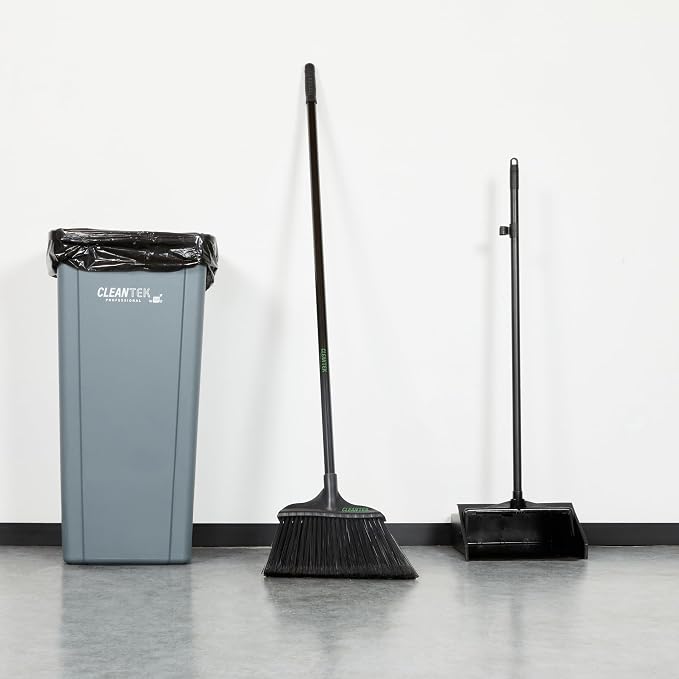 Restaurantware-Clean Tek Professional 13.78 Inch Heavy-Duty Broom, 1 Angle Broom with 58” Steel Handle - Flagged Bristles, Durable Wooden, Commercial Use, for Deck, Driveway, Garage, Yard, Patio