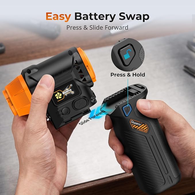 Compressed Air Duster with 40mm Brushless Motor, 2 Swappable 10000mAh Batteries, 36W Fast Charging, Cordless Air Blower for PC Keyboard, Car & Home Cleaning (Black)