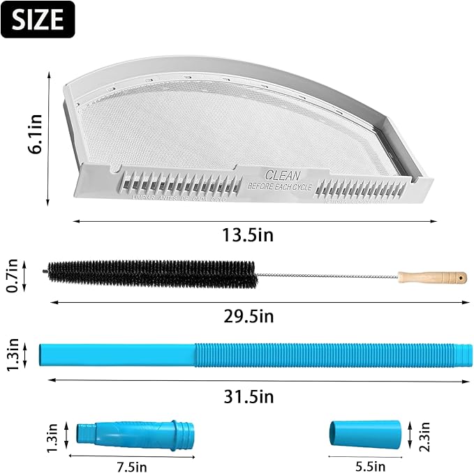 4 Pcs Dryer Lint Filter Replacement Kit for GE WE03X23881 - Includes Cleaner Brush & Flexible Hose - Stainless Steel Lint Screen for Dryer GTD42EASJ2WW, GTD33EASK0WW, GTD65EBSJ3WS