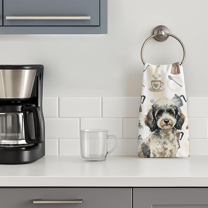 Caroline's Treasures Toy Parti Poodle Coffee Bar Kitchen Towel Velour Plush Front and Cotton Loop Back Machine Washable