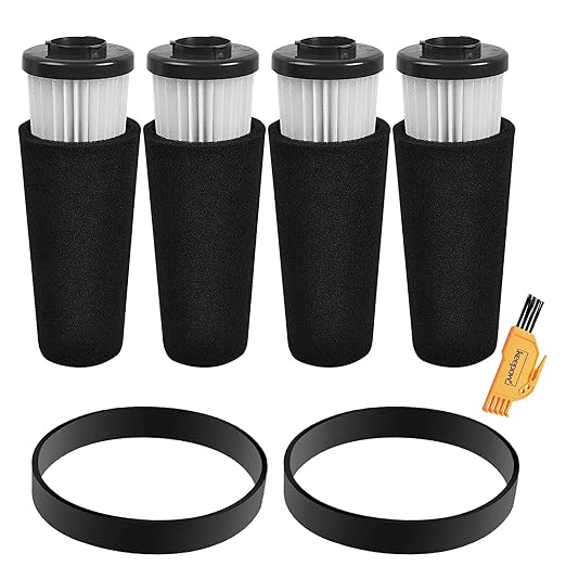 4 Pack F112 Filter Replacement & 2 Pack Style 4&5 Belt Compatible with Dirt Devil UD70161, UD70167, UD70181, UD70185 Power Max Upright Vacuum