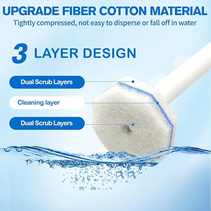 Disposable Toilet Brush and Holder Set, 40 Pre-Filled Refills, 5X Powerful No-Shed Pads, 360° Deep Toilet Bowl Clean, Toilet Bowl Cleaners with Storage Caddy & Adhesive Hooks