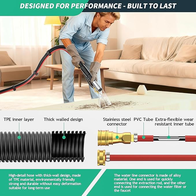 Shop Vac Extractor Kit,Spray Aspirating Of Wet Vacuum Hose Extractor Kit,with 50FT Waterline Convert the Universal Shop Vacuum,Into A Professional Auto Carpet Cleaner Machine,for Household,Car,Textile