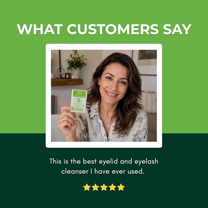 NOVEHA 360PCs Tea Tree Oil Eyelid & Lash Wipes With Hyaluronic Acid, Green Tea & Chamomile For Blepharitis & Itchy Eyes, Individually Wrapped Eyelash Wipes Natural Makeup Remover & Daily Cleanser