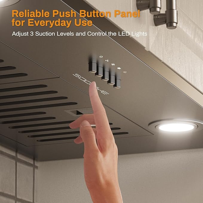 30 Inch Range Hood Insert, 600 CFM Convertible Ducted/Ductless Kitchen Hood with Matte Black Finish on Stainless Steel, 3-Speed Exhaust Fan with LED Lights, Baffle & Carbon Filters