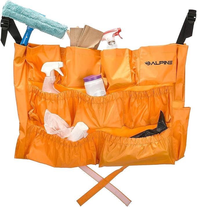 Alpine Trash Can Caddy Bag - 12 Pockets Commercial Cleaning Caddy Bag for Brute & all Industrial Trash Cans & Garbage Bins - Heavy Duty Washing Machine Friendly Yellow Trash Can Caddy Bag with Straps