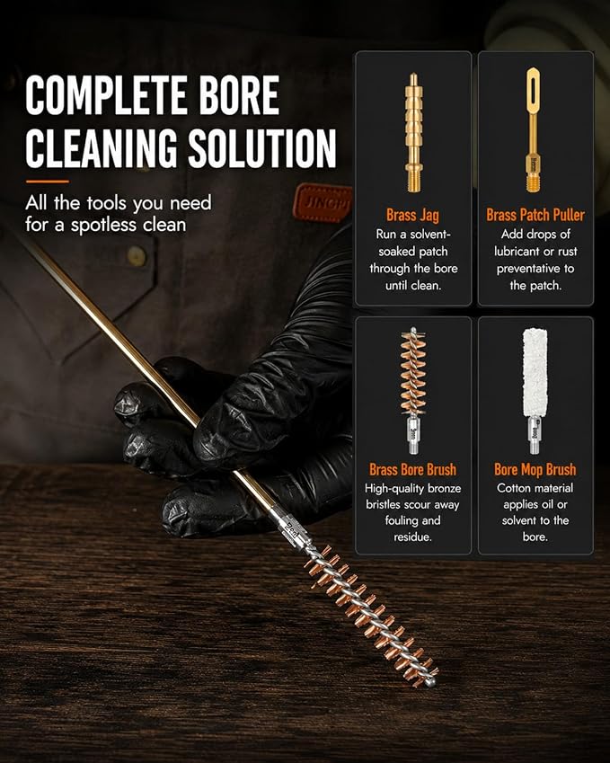 9mm Pistol Basics Single-Caliber Cleaning Kit, Handgun Cleaning kit for .357 .38 with 9mm Gun Snakes in Molle Pouch