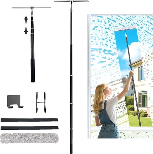 17.3″-60″ Extendable Shower Squeegee with Long Handle - Metal Window Squeegee with Extension Pole for Shower Glass, Home High Window, Floors