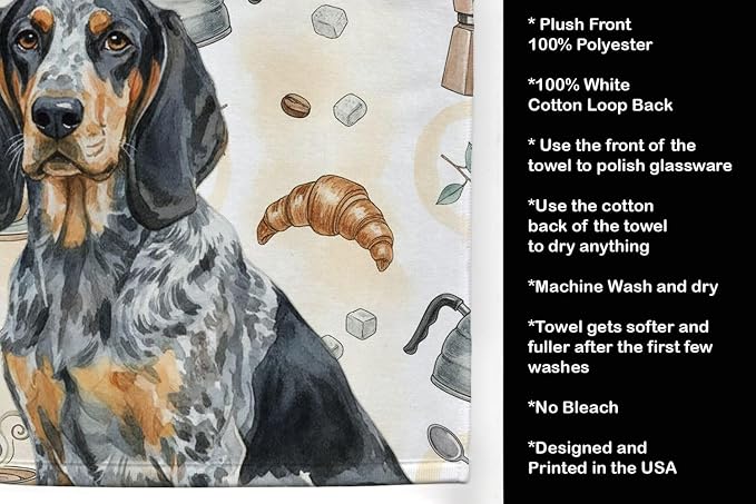 Caroline's Treasures Bluetick Coonhound Coffee Bar Kitchen Towel Velour Plush Front and Cotton Loop Back Machine Washable