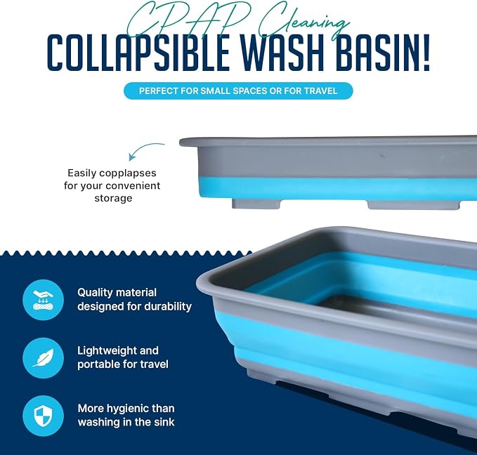 CPAP Cleaning Kit for Hose and Mask, CPAP Hose Cleaning Brush, Collapsible Wash Basin, Storage Bag, Compatible with Standard and Slimline CPAP Tubing (Basin + Brush Kit)