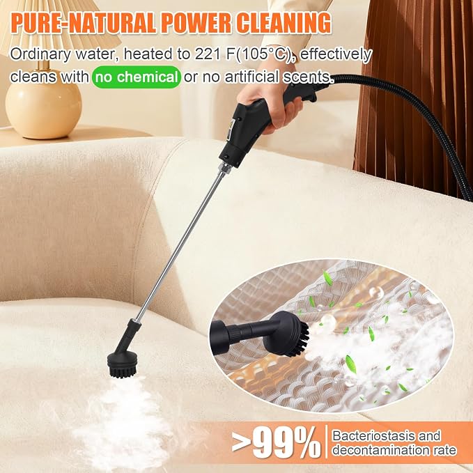 Foandbevi Steam Cleaner 2500W High Pressure Steamer for Cleaning, Car Steamer Handheld Steam Cleaner for Home Use, Hardwood Floor Steam Cleaner for Upholstery, Kitchen, Bathroom, Grout