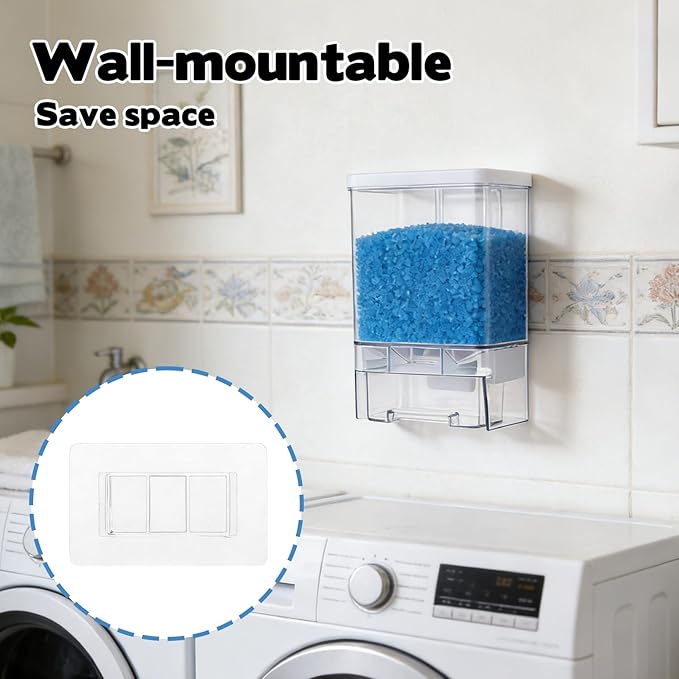 Rainmae 2 Pack Laundry Detergent Dispenser Set Wall-Mounted Containers for Scent Booster Beads and Softener Beads Laundry Powder Dispensers Storage Organizer for Laundry Bathroom Dorm and Hotel