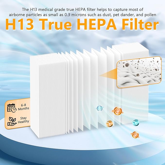 H13 Grade True HEPA Carbon Replacement Filter Compatible with Airdog X5 Air Cleaner Purifier with 1pcs HEPA and 1pcs Activated Carbon Filter