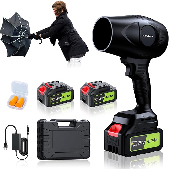 980,000 RPM Cordless Leaf Blower - 21V Electric Handheld Leaf Blower with 2×4.0Ah Batteries & Fast Charger - Lightweight for Patio, Lawn, Yard, Deck Cleaning - Dark