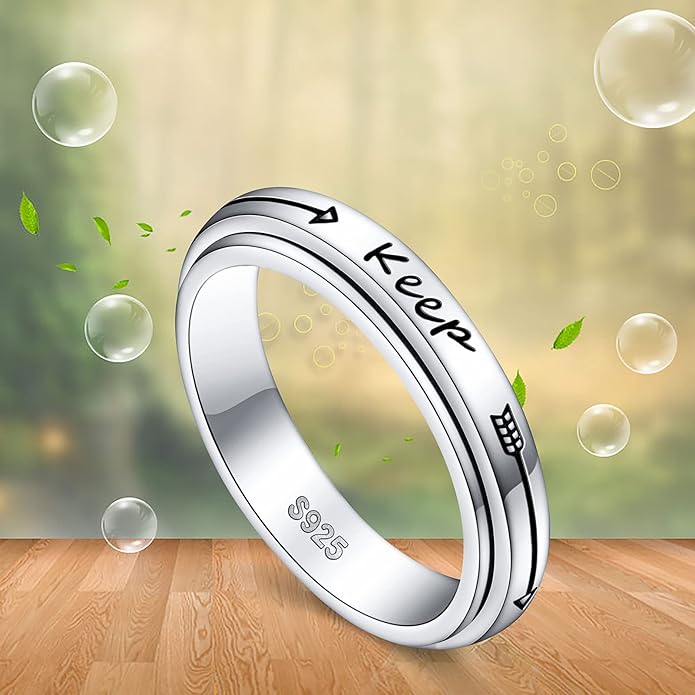 S925 Sterling Silver Spinner Fidget Anxiety Worry Relieving Boredom ADHD Autism Band Rings