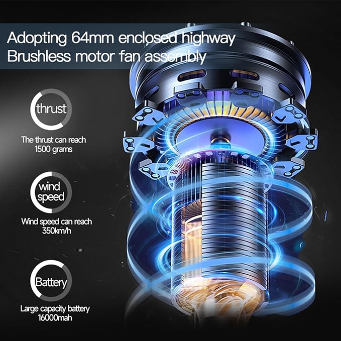 Compressed Air Duster, 16000mAh Rechargeable Cordless Air Blower, with 4 Lighting Effects, 1500 Grams Thrust, for Computer, Keyboard, Outdoor, House and Car