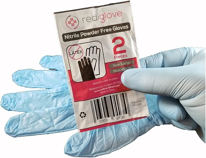 100 pairs Blue Nitrile powder free Disposable Emergency Gloves - 1 pair per bag First Aid / CPR / Bloodborne Pathogen Kit gloves (100)